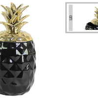 Tropical Pineapple Canister with Gold Lid- Black