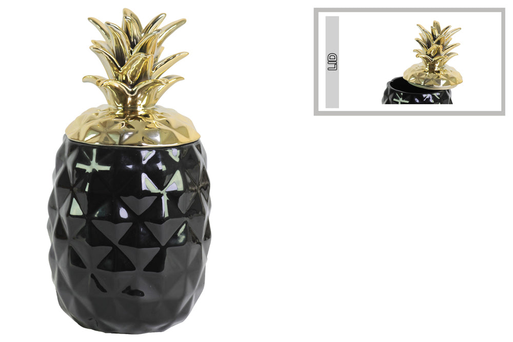 Tropical Pineapple Canister with Gold Lid- Black