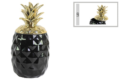Tropical Pineapple Canister with Gold Lid- Black
