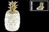 Ceramic Pineapple Canister with Gold Lid- White