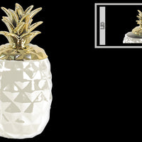 Ceramic Pineapple Canister with Gold Lid- White