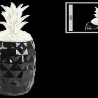 Ceramic Pineapple Canister with White Lid- Black