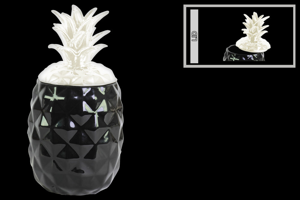 Ceramic Pineapple Canister with White Lid- Black