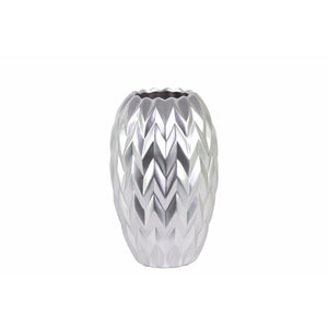 Round Vase Embossed Wave Design and Rounded Bottom- Small- Silver