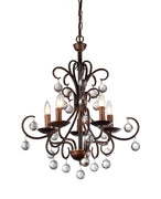 Grace Antique Bronze and Crystal Drop Curved 5-light Chandelier