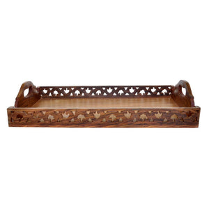 Handmade Mango Wood Serving Tray Decorated With Latticework