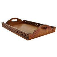 Handmade Mango Wood Serving Tray Decorated With Latticework