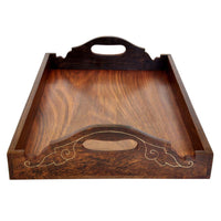 Handmade Mango Wood Serving Tray With Brass Inlays Work