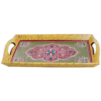 Hand Painted Antique-Look Serving Tray In Mango Wood