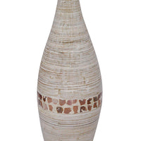 31" Spun Bamboo Floor Vase - Bamboo In Distressed White W- Coconut Shell