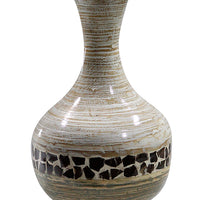 22" Spun Bamboo Vase - Bamboo In Distressed White And Green W- Coconut Shell