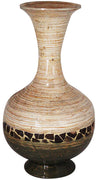 22" Spun Bamboo Vase - Bamboo In White And Gray W- Coconut Shell