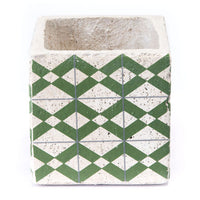 4.9" X 4.9" X 4.9" Green And Yellow Cement Tribal Planter