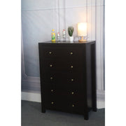 Dark Brown Finish 5 Drawer Storage Chest With Metal Glides.