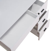 Modern Office Desk With Three Locking Drawers, White