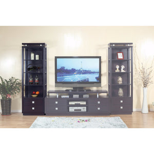 Spacious Media Tower With Square Bar Drawer Handles, Dark Brown