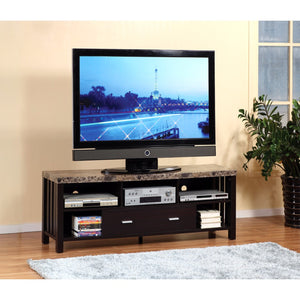 Deluxe Faux Marble Top TV Stand With 5 Open Shelves