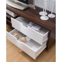 Dual Tone TV Stand With Cutout Handle Drawers, Brown and White