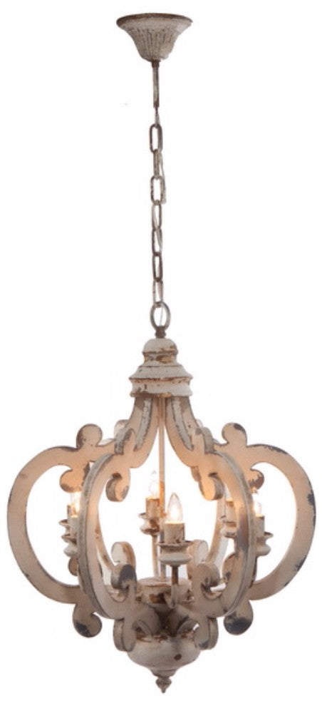 Beautiful Wood Metal Antique Chandelier, White