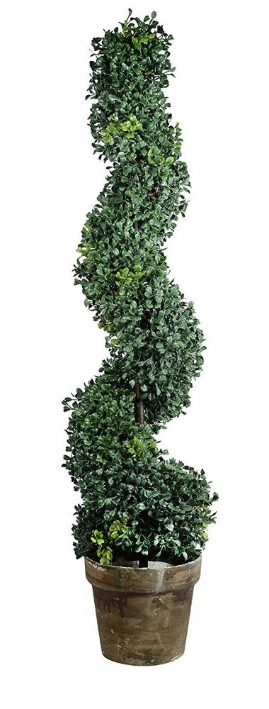 Artificial Plastic Boxwood Spiral Tree Plant, Green and Brown