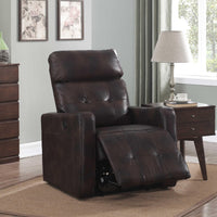 Brown Contemporary Leather Tufted Upholstered Electric Recliner Power Chair