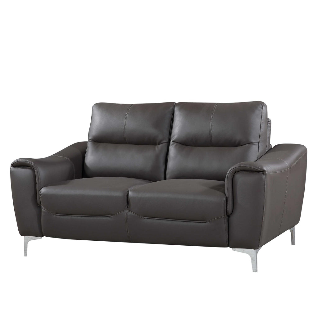 Gray 1pc Modern Leather and Fabric Upholstered Stationary Living Room Loveseat