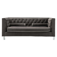 Brown Contemporary Polyester Velvet Fabric Upholstered Button Tufted Tuxedo Sofa