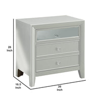 3 Drawers Wooden Night Stand With Tapered Legs, Silver