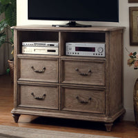 Rustic Wooden Media Chest with open shelves, Brown