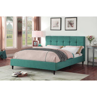 Eastern King Blue Modern Upholstered Square Stitched Platform Bed