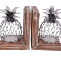 Metallic Leafy Pineapples Bookends, Set Of 2, Silver