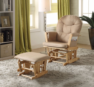 Glider Chair & Ottoman, 2 Piece Pack Brown & Natural Oak