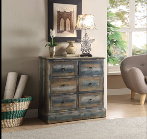 Spacious Console Table, Antique Oak & Teal Blue