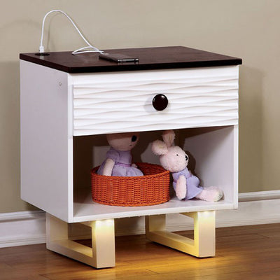 Night Stand With USB Outlet , White & Dark Walnut