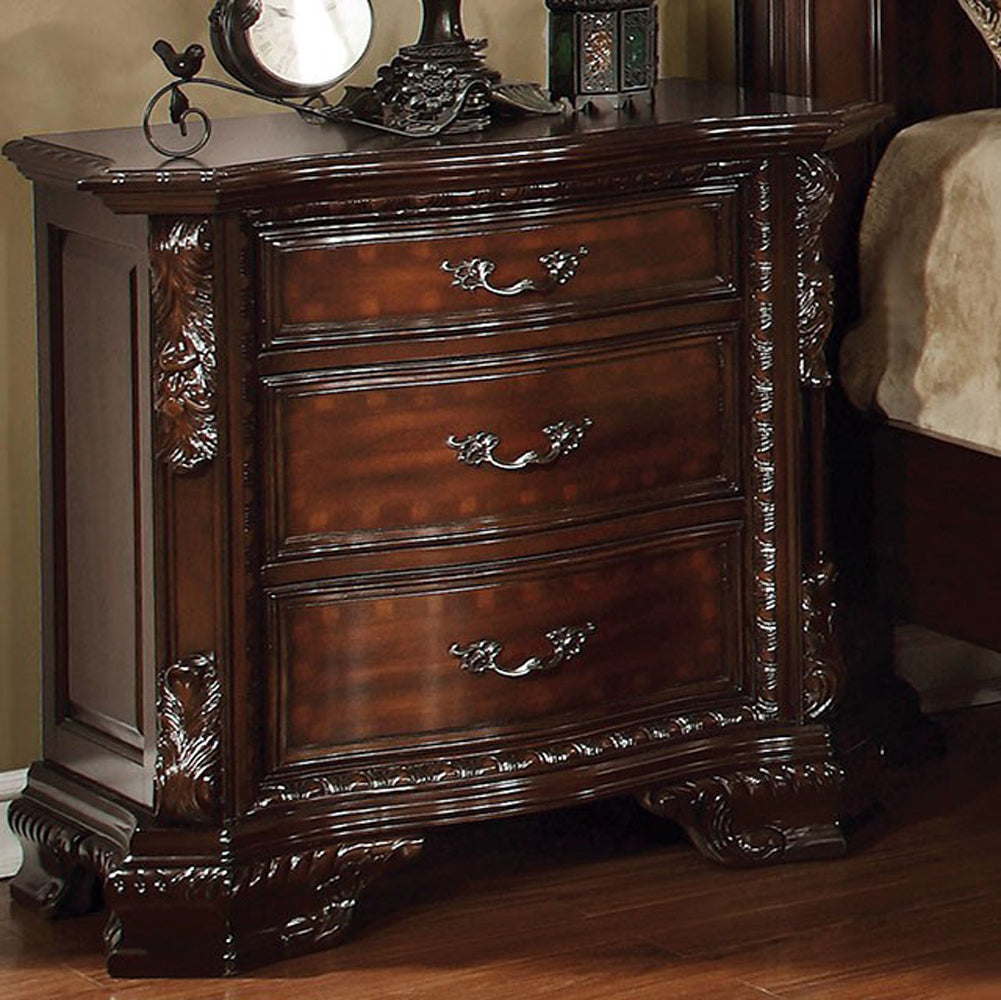 Luxurious Night Stand In Dark Walnut Finish