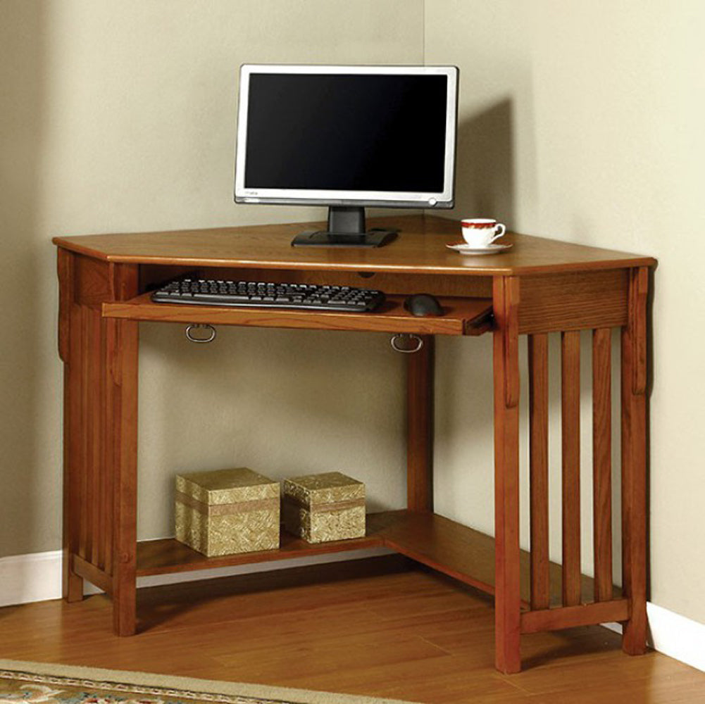 Contemporary Corner Desk, Medium Oak