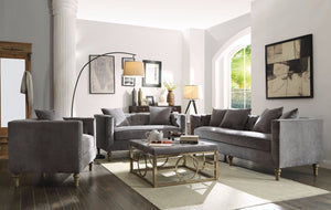 Sofa with 4 Pillows, Gray Velvet