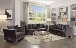 Stylish Sofa With 5 Pillows, Charcoal Velvet