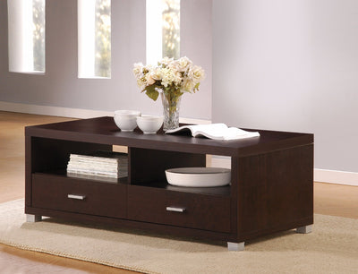 Wooden Coffee Table with 2  Drawers, Espresso Brown