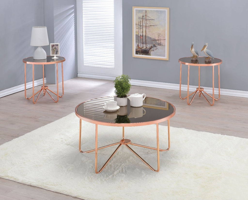 Charming Coffee Table, Smoky Glass & Rose Gold