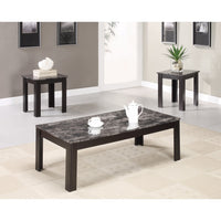 Impressive 3 Piece Occasional Table Set with Marble Top, Black