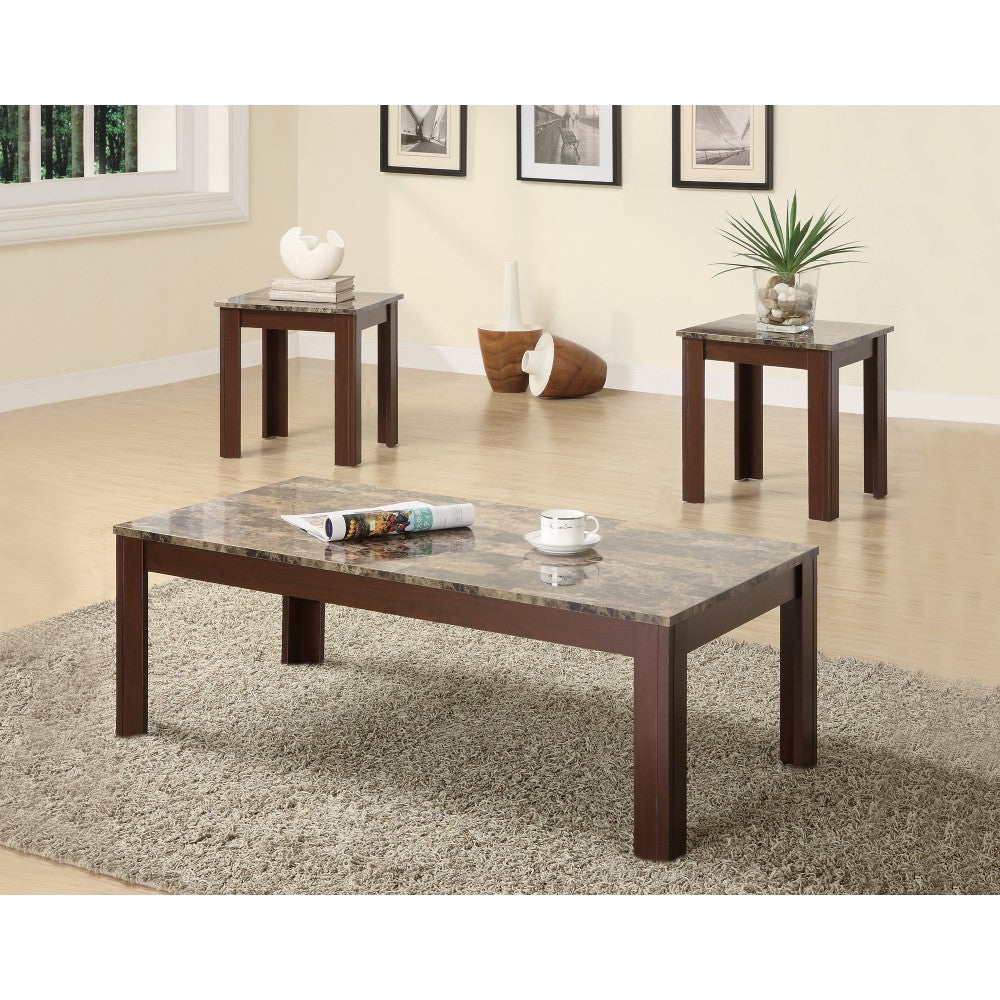 Solid Modern Style 3 Piece Occasional Table Set, Brown