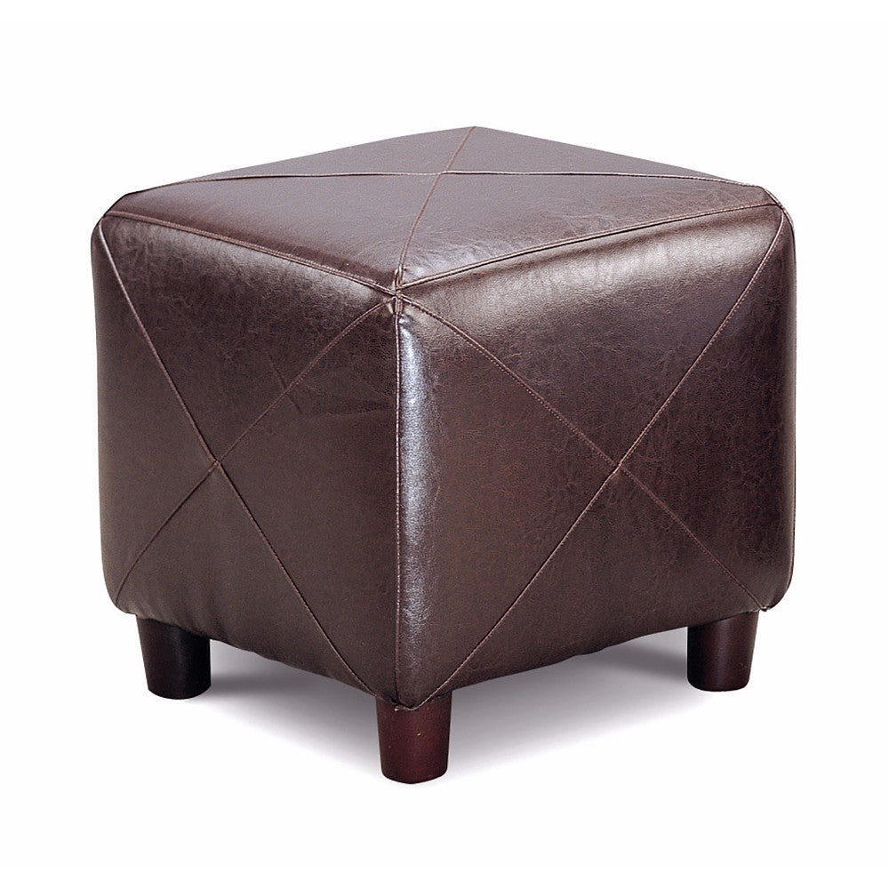 Contemporary Leather Cube Ottoman, Dark Brown