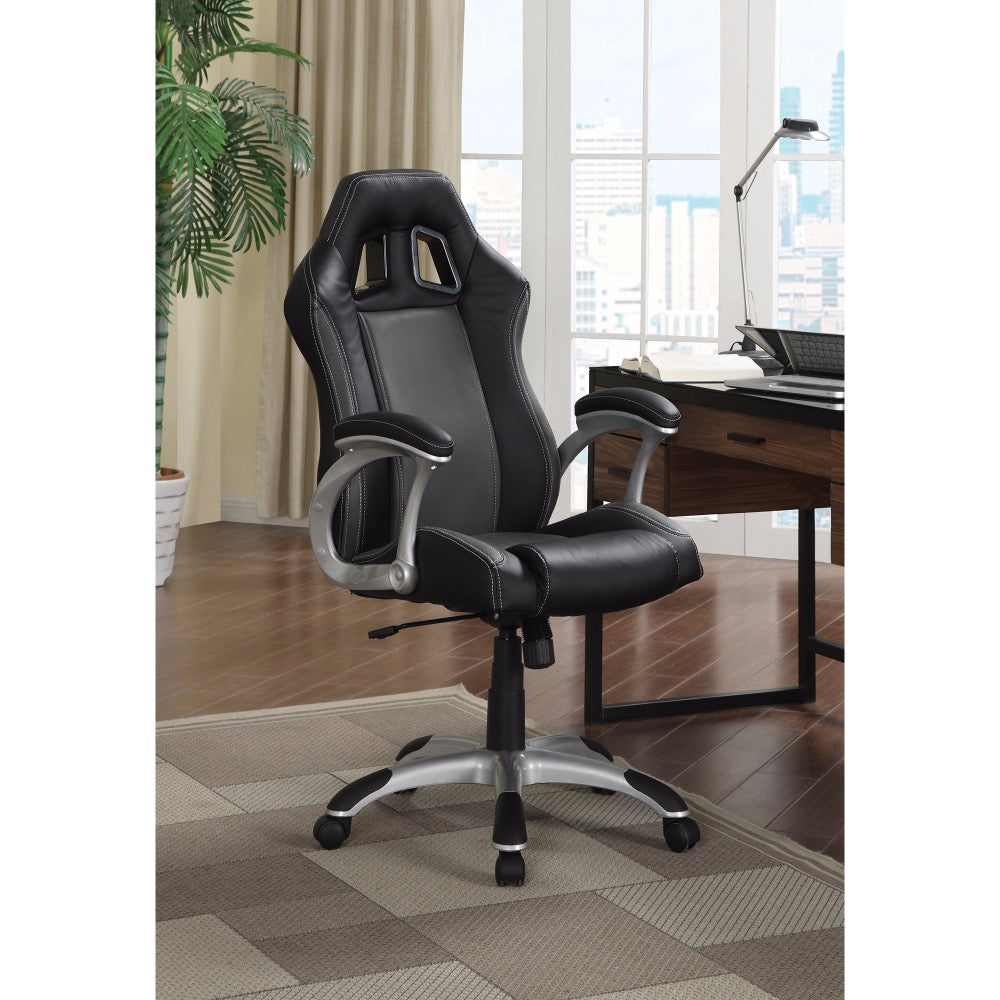 Sporty Executive High-Back Leather Chair, Black