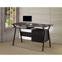 Modish Metal Computer Desk with Two Storage Drawers, Black