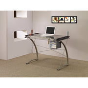 Sophisticated Metal Drafting Desk With Tempered Glass Top, Gray