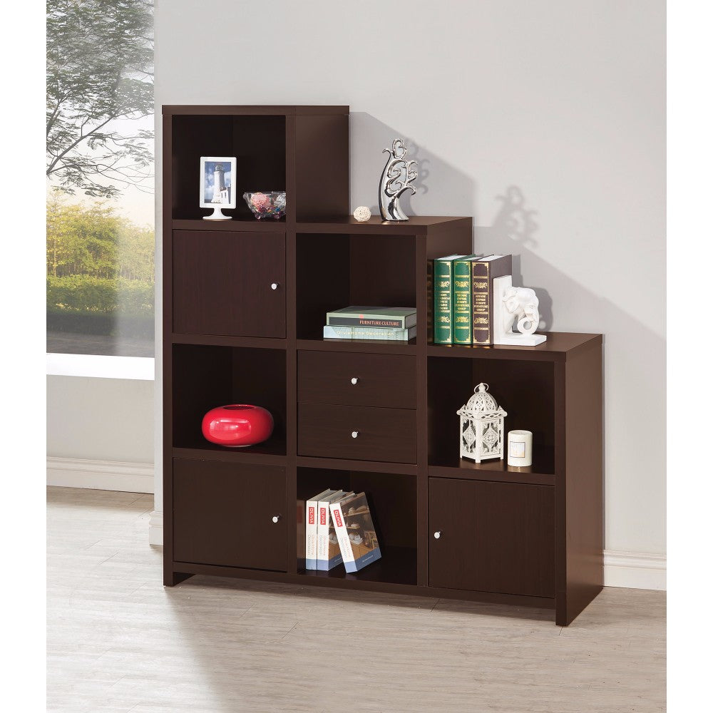 Contemporary Bookcase with Stair-like Design, brown