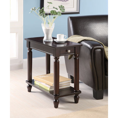 Elegant Wooden Chair Side Table With Drawer, Brown