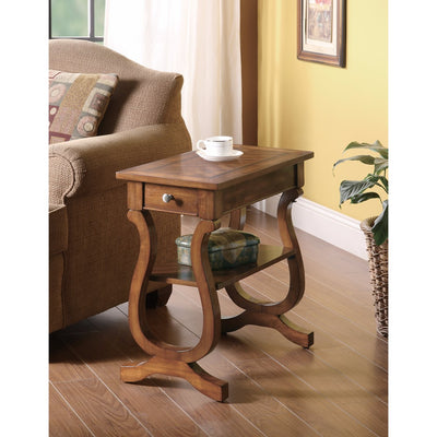 Wooden Chair Side Table With Drawer And Bottom Shelf, Brown