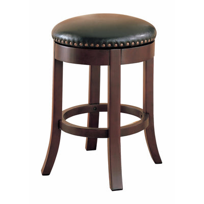 Round Wooden Counter Height Stool with Upholstered Seat, Brown, Set of 2